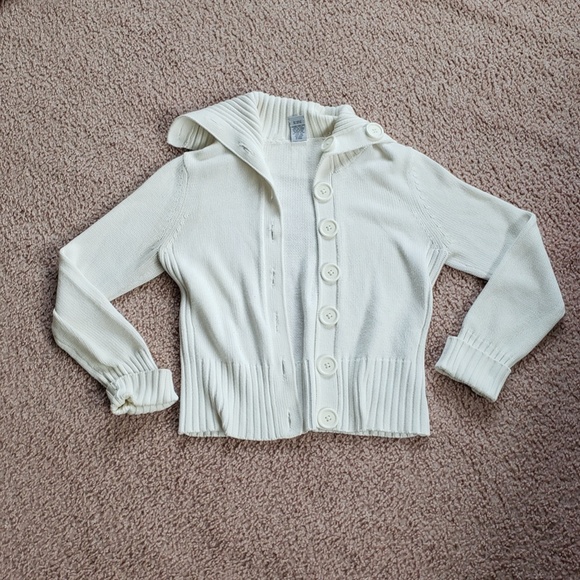 Womens White Knitted Large Button Cardigan Ellemenno - Picture 4 of 16